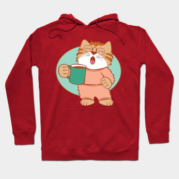 Morning Coffee Cat Yawning Hoodie by Sue Cervenka